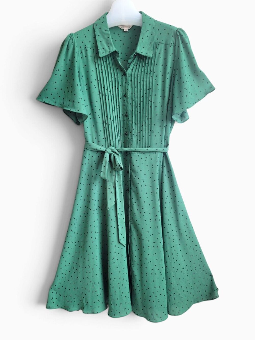 Nanette Nanette Lepore Madeline Shirtdress 14 Green Polka Dot Pintuck Belted